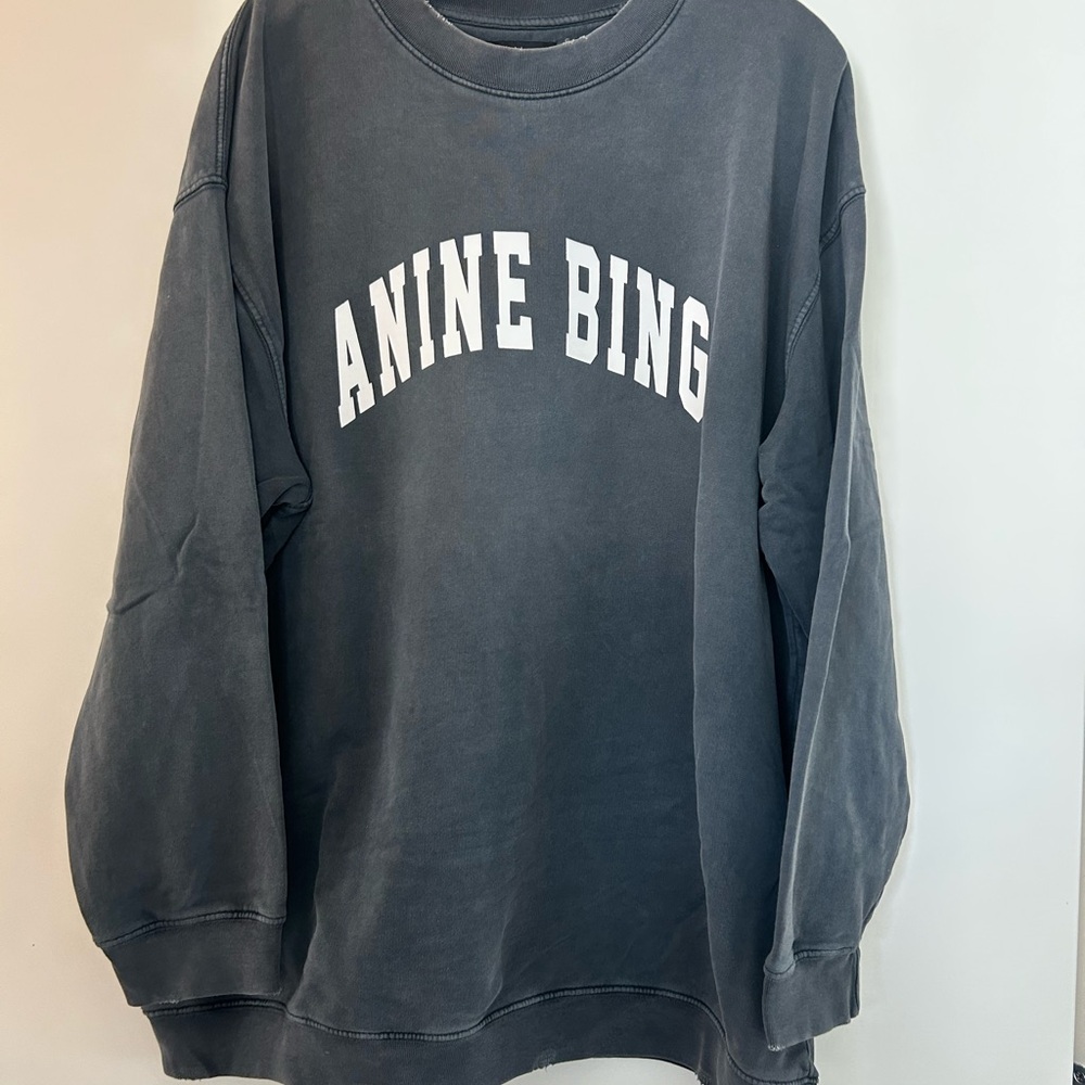 ANINE BING WOMENS WASHED BLACK GREY TYLER CREWNECK SWEATSHIRT SIZE MEDIUM